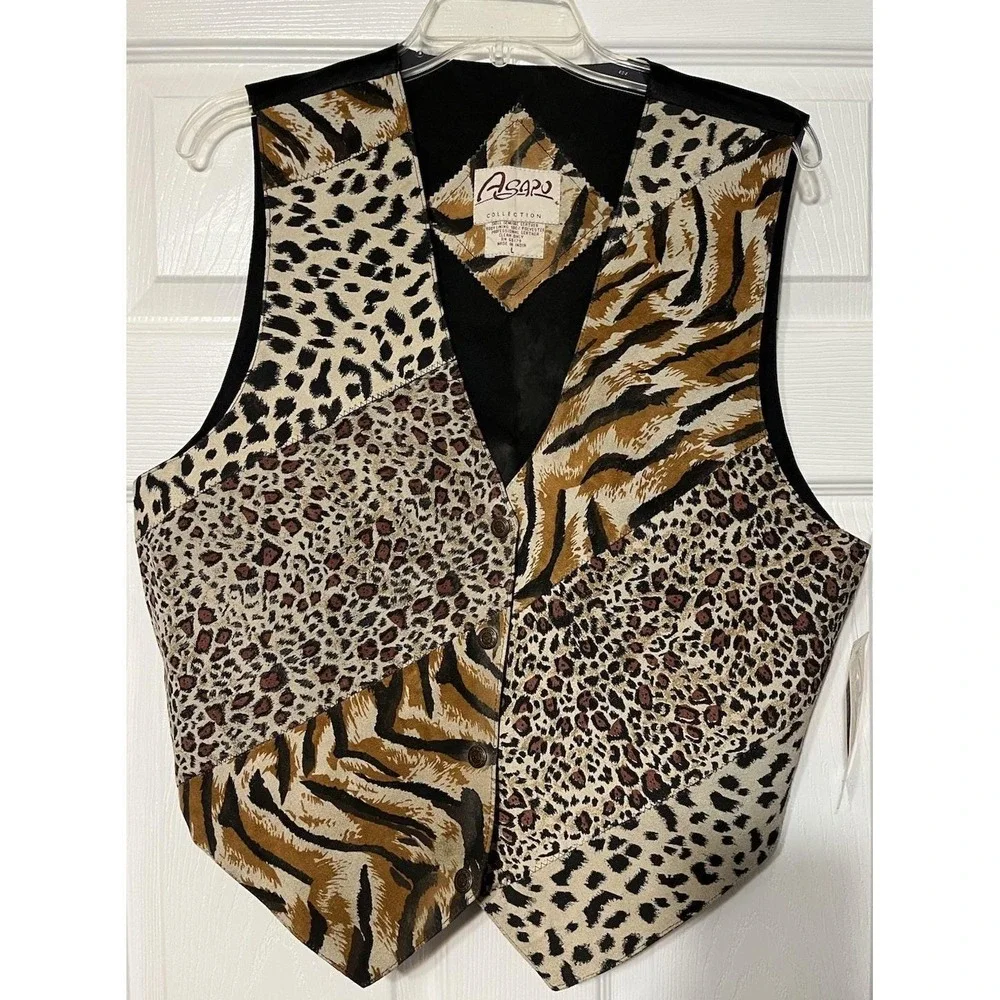 Agapo collection Vintage NWT‎ leather animal print vest size L